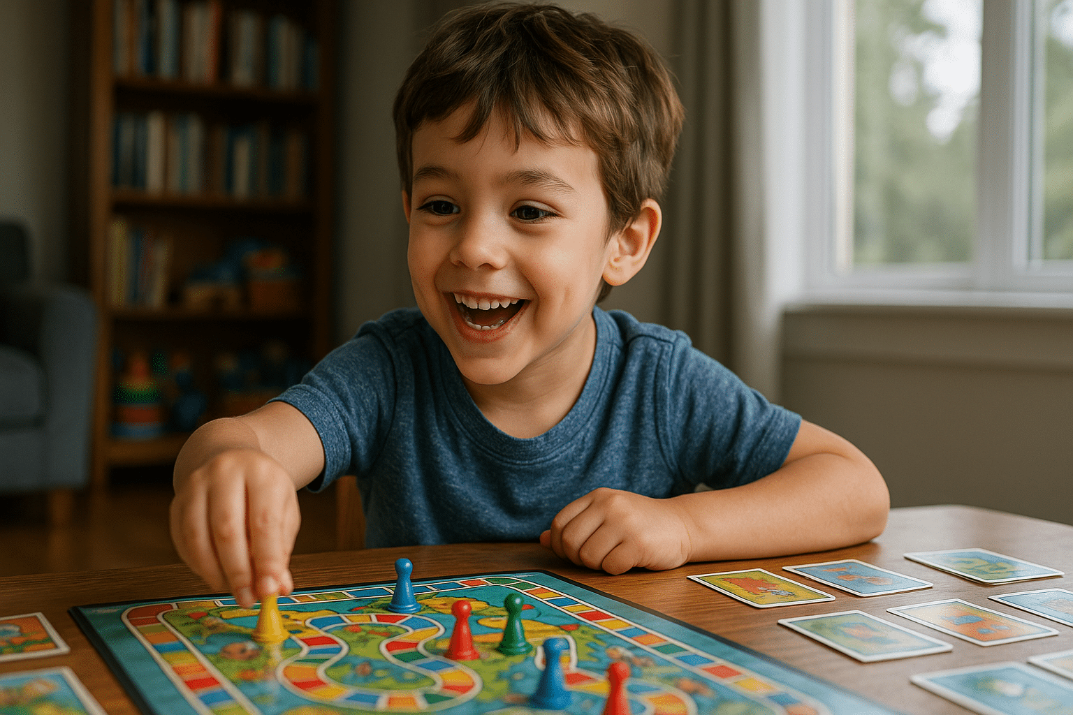 enfant de 5 ans jouant avec un jeux de soci&eacute;t&eacute;