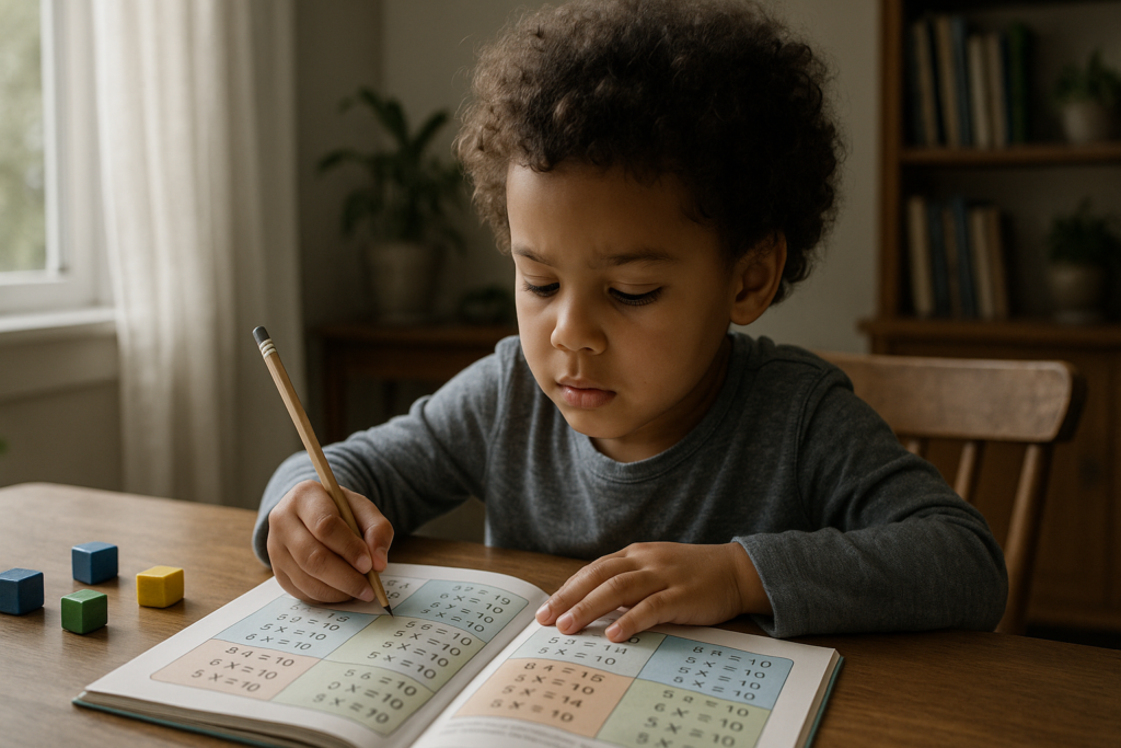 enfant apprenant ses tables de multiplications